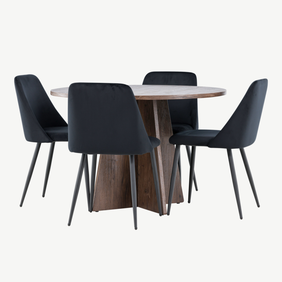 Ümmargune mokkavärvi MDF söögilaud Bootcut ja mustad sametist Night toolid (komplekt 4+1), GR24395 – 6