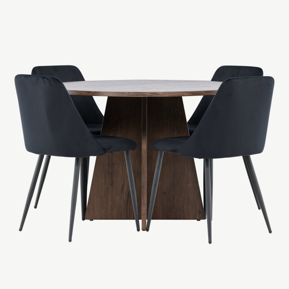 Ümmargune mokkavärvi MDF söögilaud Bootcut ja mustad sametist Night toolid (komplekt 4+1), GR24395 – 7