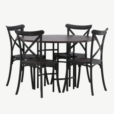 Ümmargune mokkavärvi söögilauakomplekt Copenhagen (MDF laud, mustad plasttoolid, ø115 cm), GR23197