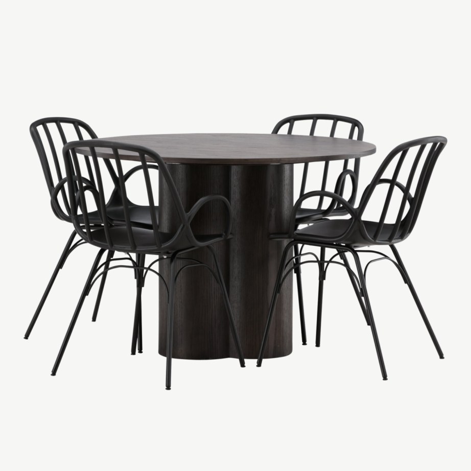 Ümmargune mokkavärvi söögilaud Olivia ja mustad Dyrön toolid, GR23080 – 3