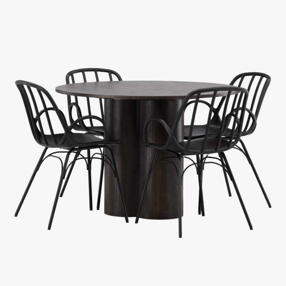 Ümmargune mokkavärvi söögilaud Olivia ja mustad Dyrön toolid, GR23080 – 4