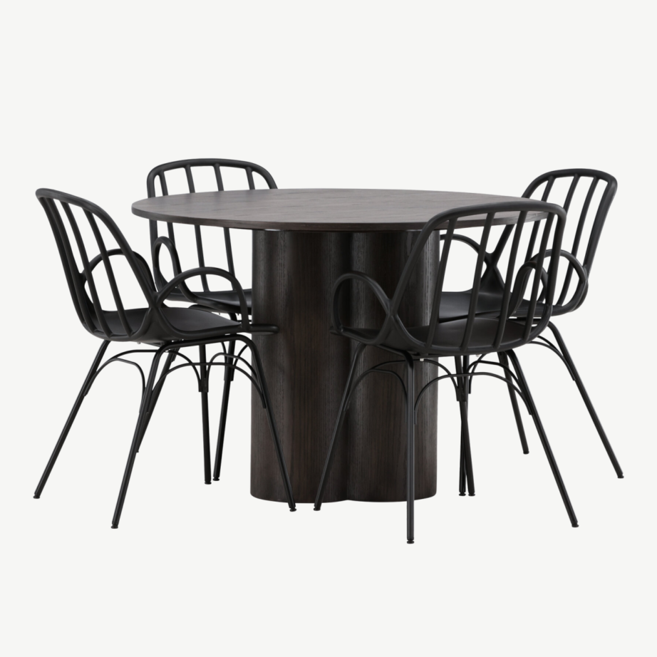 Ümmargune mokkavärvi söögilaud Olivia ja mustad Dyrön toolid, GR23080 – 6