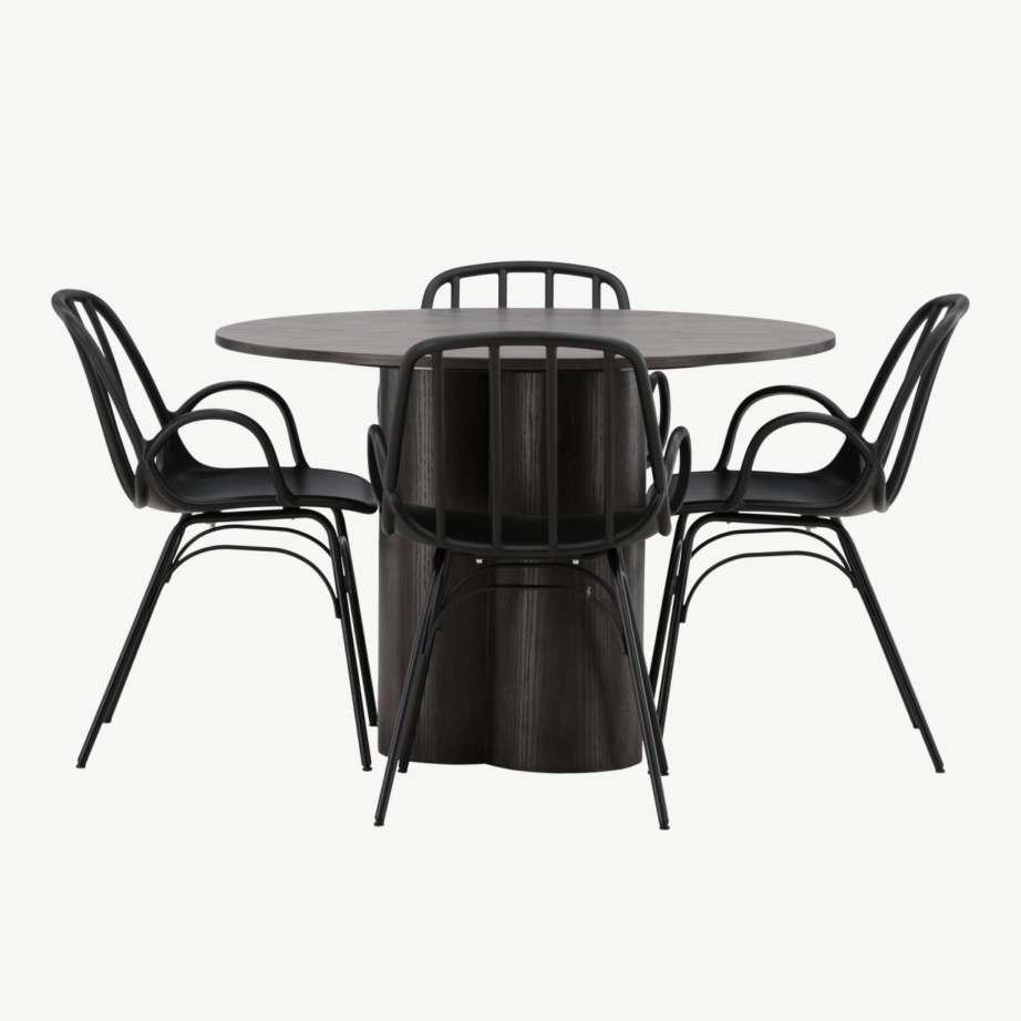 Ümmargune mokkavärvi söögilaud Olivia ja mustad Dyrön toolid, GR23080 – 7