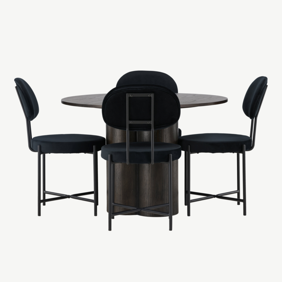 Ümmargune mokkavärvi söögilaud Olivia ja mustast velvetist tool Stella, GR23820 – 2