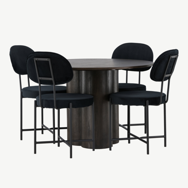 Ümmargune mokkavärvi söögilaud Olivia ja mustast velvetist tool Stella - GR23820