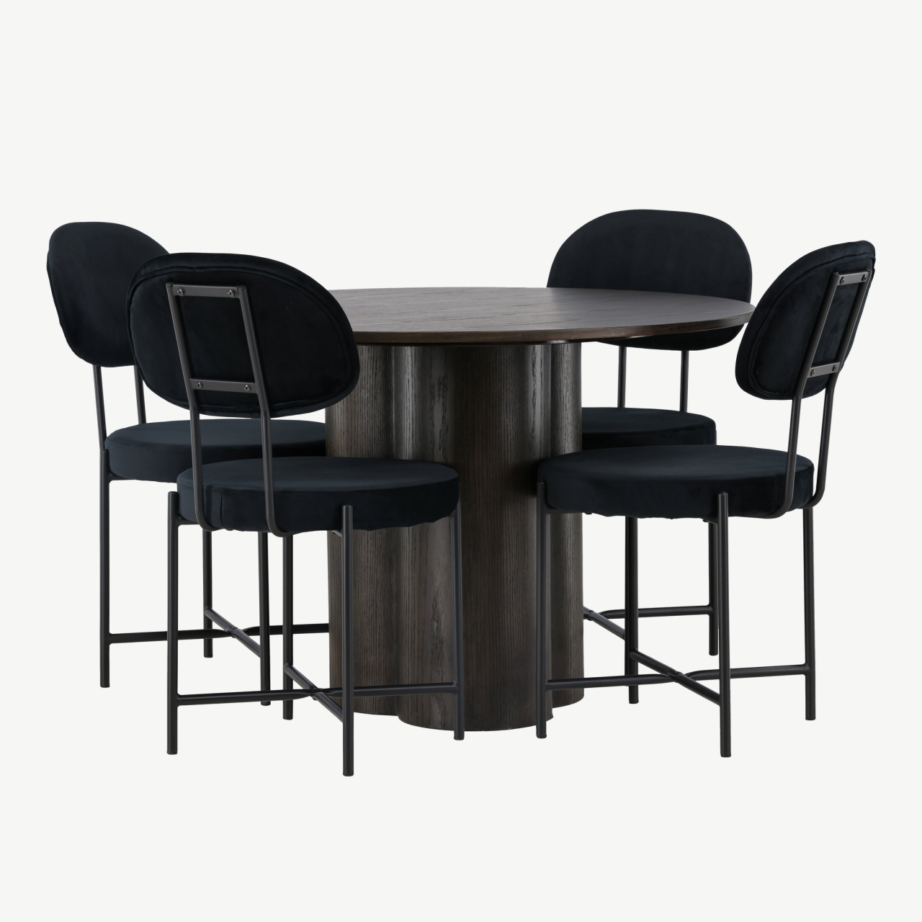 Ümmargune mokkavärvi söögilaud Olivia ja mustast velvetist tool Stella, GR23820 – 3