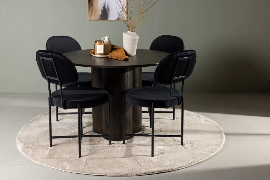 Ümmargune mokkavärvi söögilaud Olivia ja mustast velvetist tool Stella, GR23820 – 4
