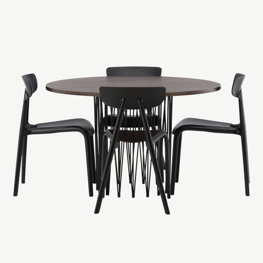 Ümmargune mokkavärvi söögilaud Stone koos mustade Ursholmen toolidega (4 tk), GR23034 – 2