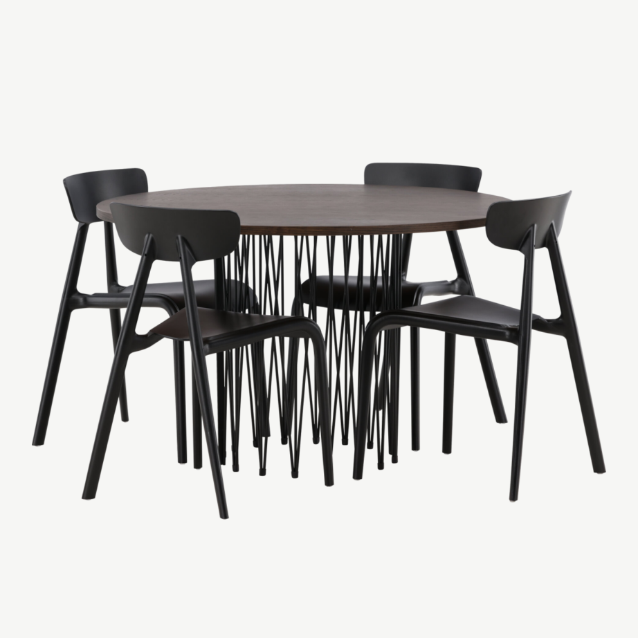 Ümmargune mokkavärvi söögilaud Stone koos mustade Ursholmen toolidega (4 tk), GR23034 – 3