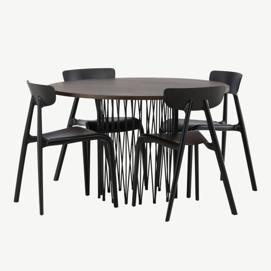 Ümmargune mokkavärvi söögilaud Stone koos mustade Ursholmen toolidega (4 tk), GR23034 – 4