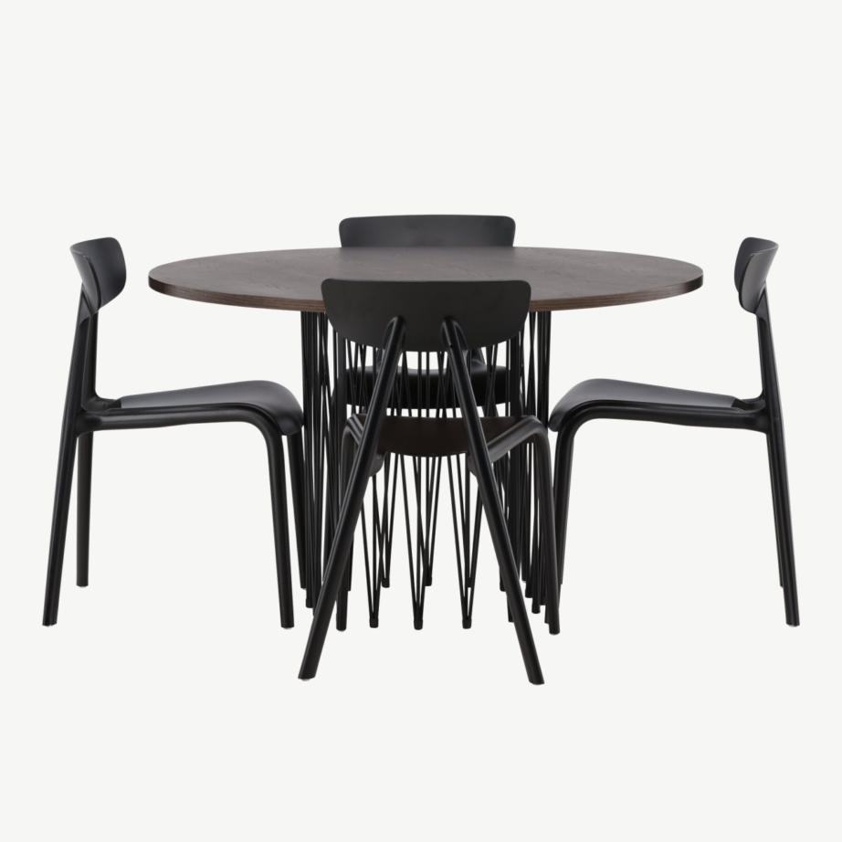 Ümmargune mokkavärvi söögilaud Stone koos mustade Ursholmen toolidega (4 tk), GR23034 – 5