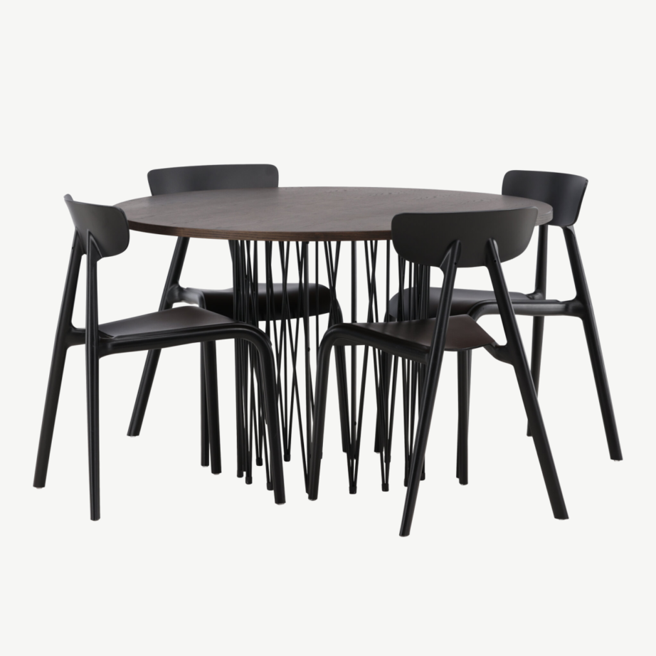 Ümmargune mokkavärvi söögilaud Stone koos mustade Ursholmen toolidega (4 tk), GR23034 – 6