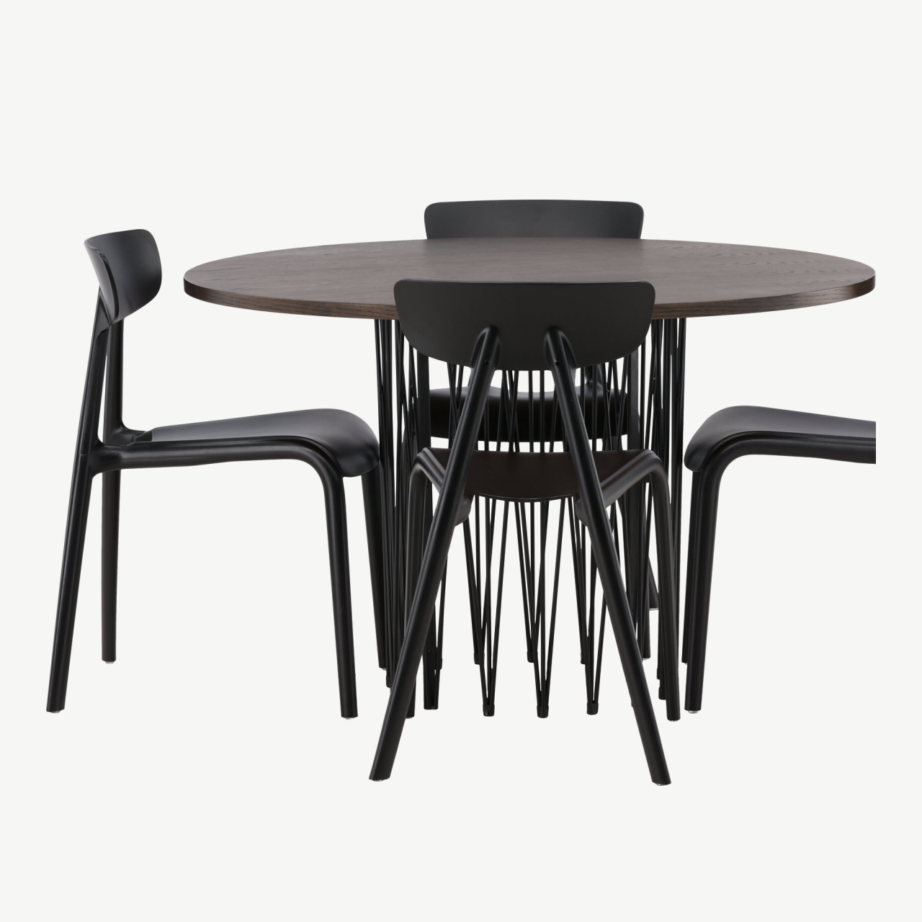 Ümmargune mokkavärvi söögilaud Stone koos mustade Ursholmen toolidega (4 tk), GR23034 – 7