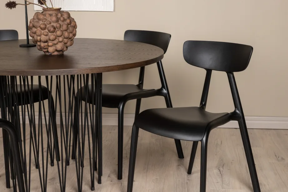 Ümmargune mokkavärvi söögilaud Stone koos mustade Ursholmen toolidega (4 tk), GR23034 – 9