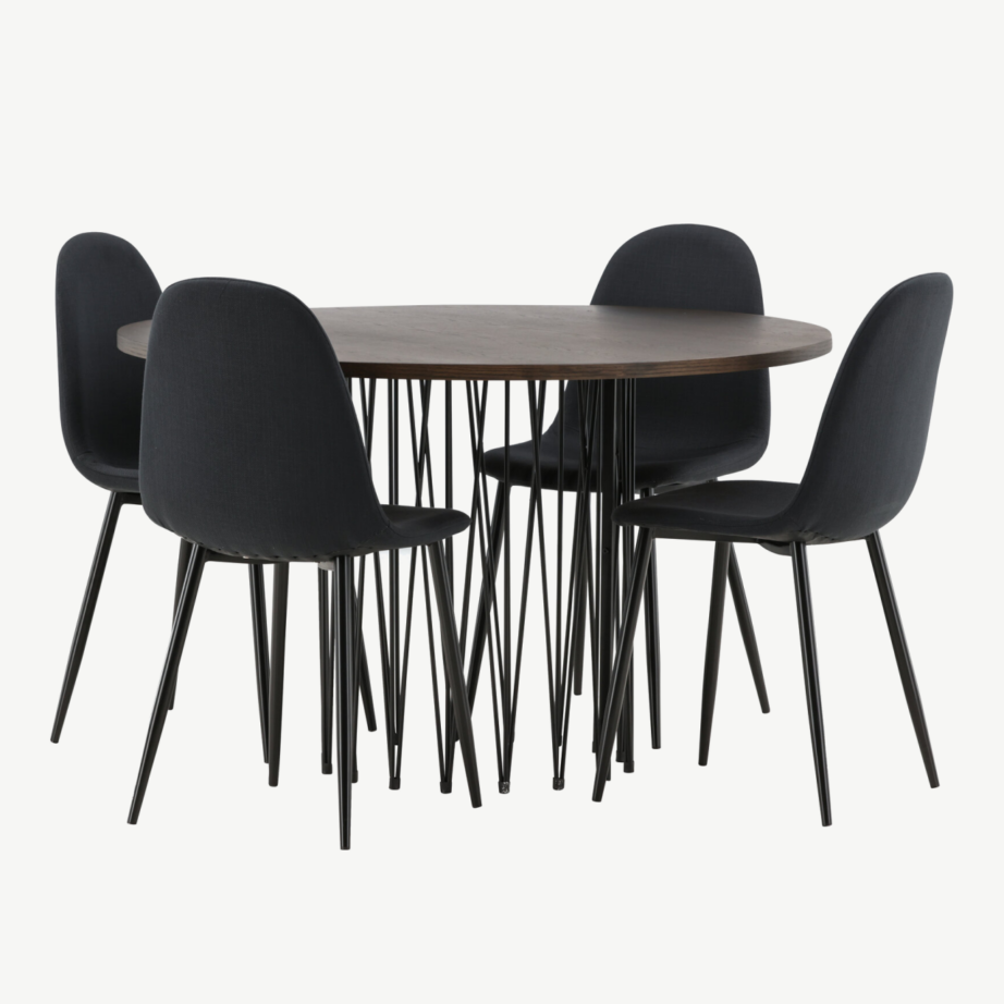 Ümmargune mokkavineeriga söögilaud Stone ja 4 musta polsterdatud tooli Polar, GR22844 – 3