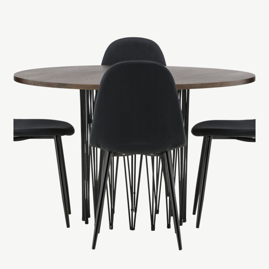 Ümmargune mokkavineeriga söögilaud Stone ja 4 musta polsterdatud tooli Polar, GR22844 – 5