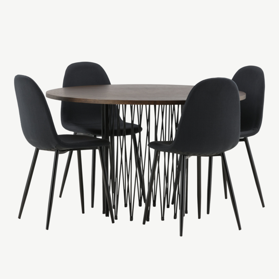 Ümmargune mokkavineeriga söögilaud Stone ja 4 musta polsterdatud tooli Polar, GR22844 – 6