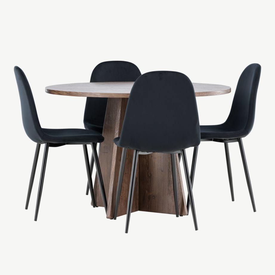 Ümmargune mokkjas söögilaud Bootcut ja 4 musta sametist Polar tooli komplekt, GR24396 – 3
