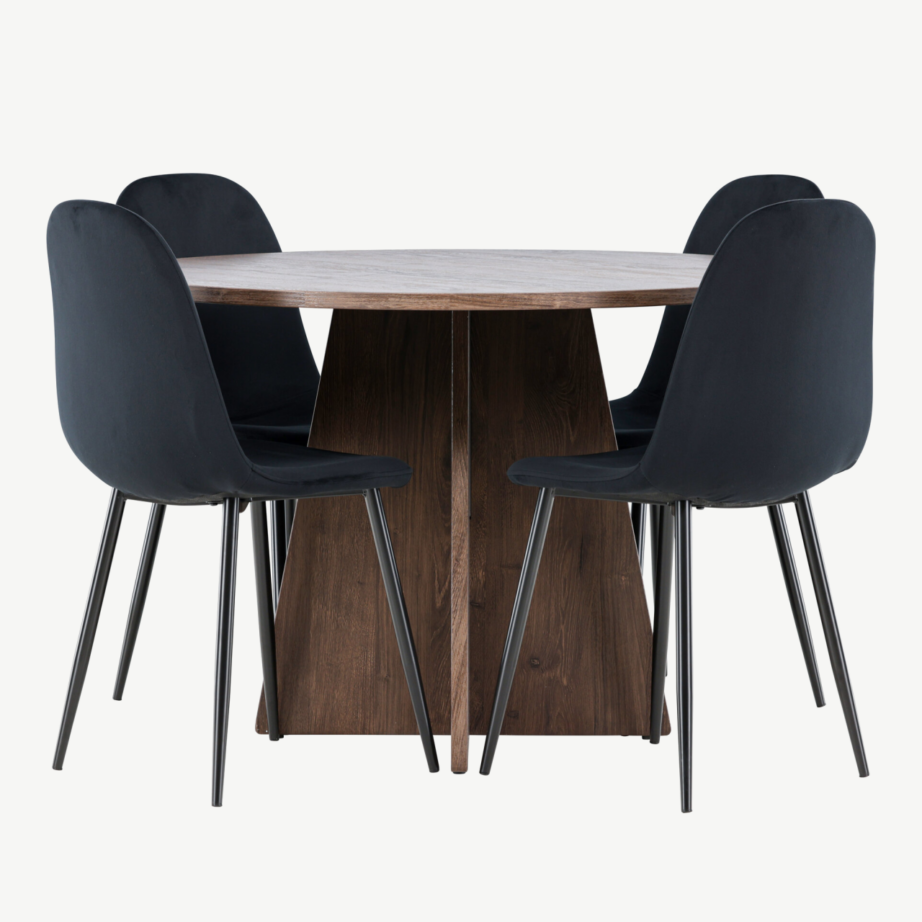 Ümmargune mokkjas söögilaud Bootcut ja 4 musta sametist Polar tooli komplekt, GR24396 – 5