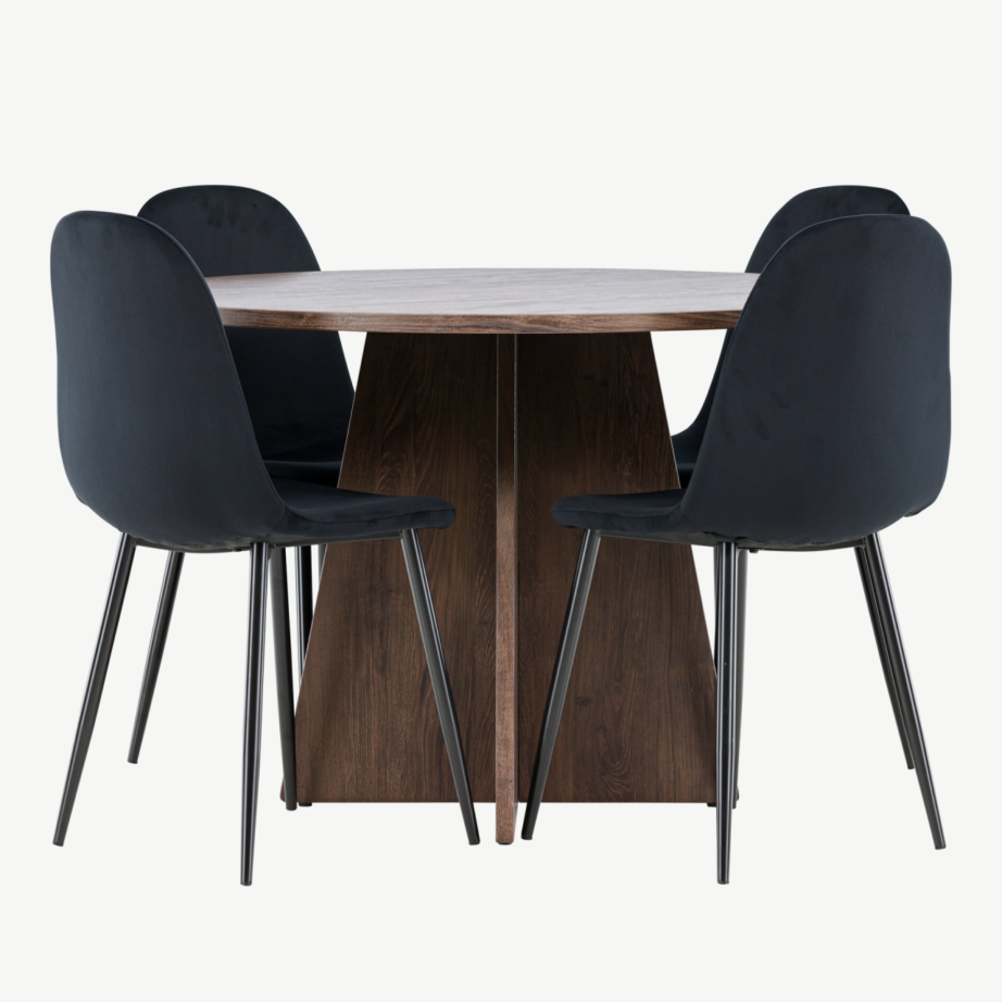 Ümmargune mokkjas söögilaud Bootcut ja 4 musta sametist Polar tooli komplekt, GR24396 – 7