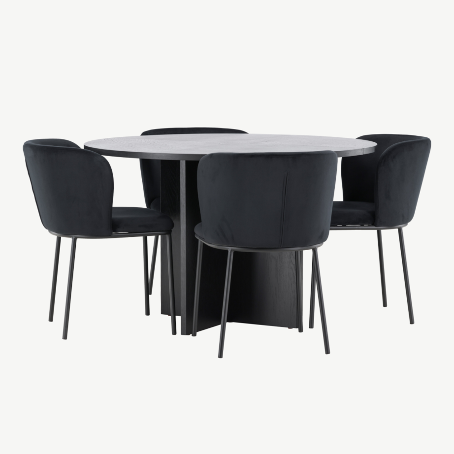 Ümmargune must pikendatav söögilauakomplekt Strada koos 4 Edina sametist tooliga, Ø120/170 cm, GR24725 – 2