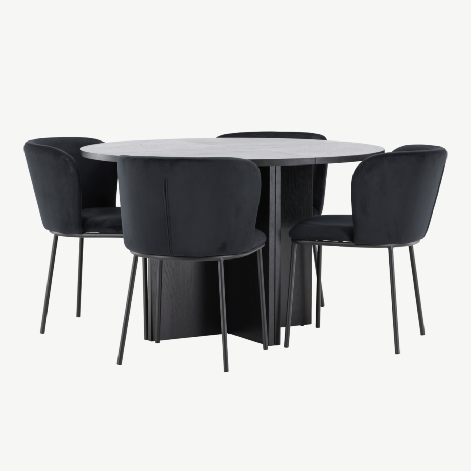Ümmargune must pikendatav söögilauakomplekt Strada koos 4 Edina sametist tooliga, Ø120/170 cm, GR24725 – 3