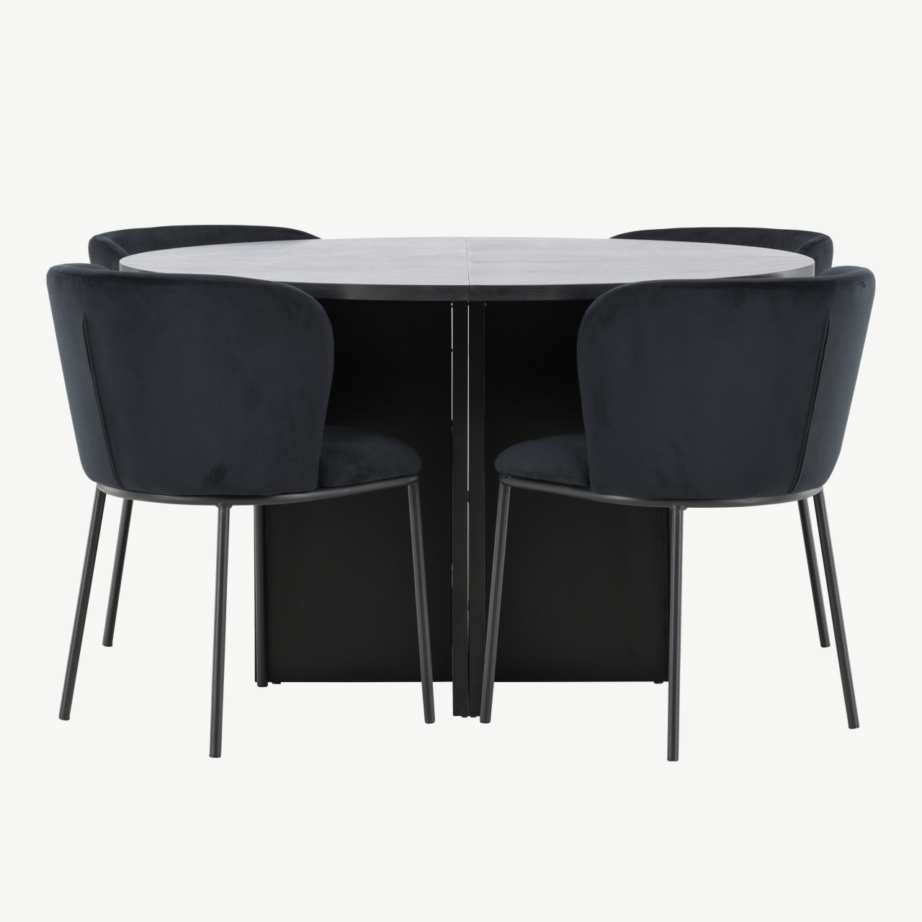 Ümmargune must pikendatav söögilauakomplekt Strada koos 4 Edina sametist tooliga, Ø120/170 cm, GR24725 – 4