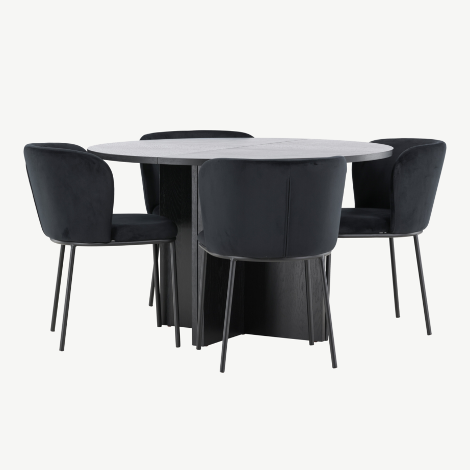 Ümmargune must pikendatav söögilauakomplekt Strada koos 4 Edina sametist tooliga, Ø120/170 cm, GR24725 – 5