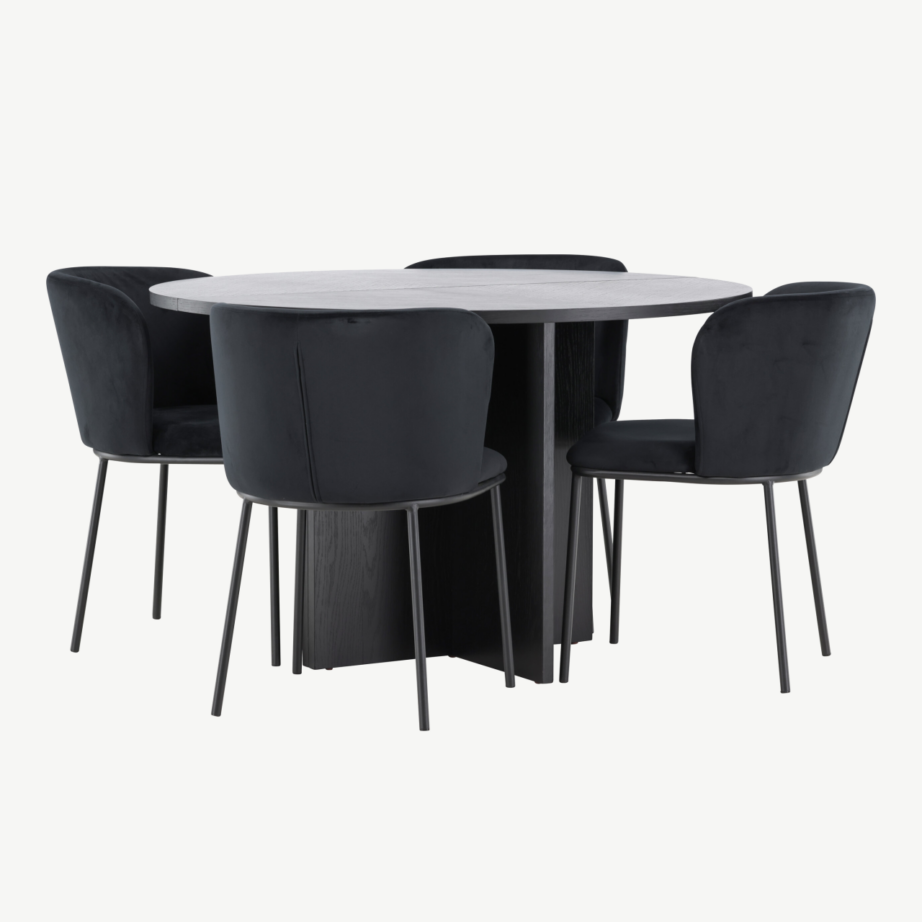Ümmargune must pikendatav söögilauakomplekt Strada koos 4 Edina sametist tooliga, Ø120/170 cm, GR24725 – 6