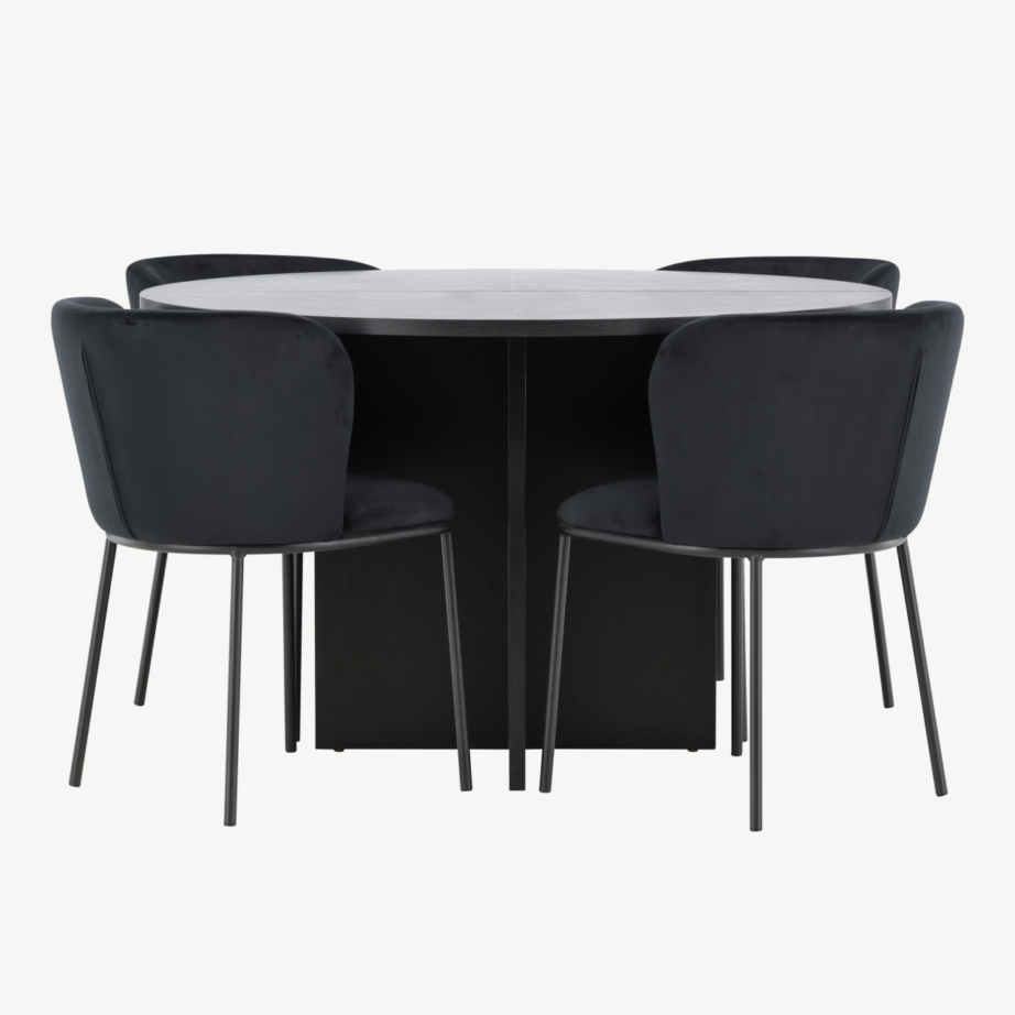 Ümmargune must pikendatav söögilauakomplekt Strada koos 4 Edina sametist tooliga, Ø120/170 cm, GR24725 – 7