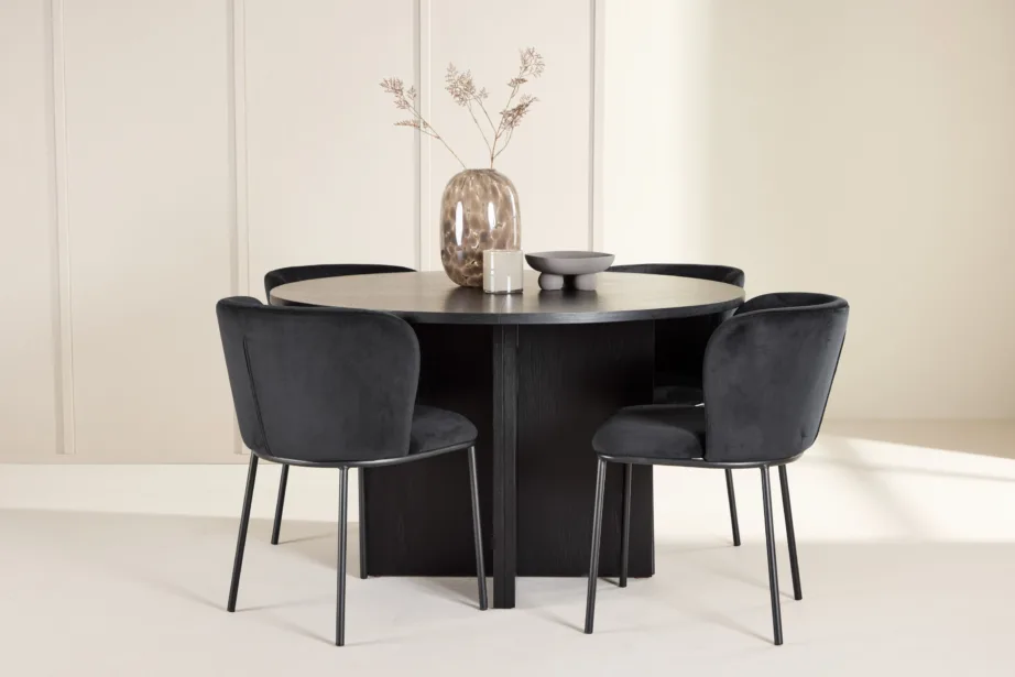 Ümmargune must pikendatav söögilauakomplekt Strada koos 4 Edina sametist tooliga, Ø120/170 cm, GR24725 – 8