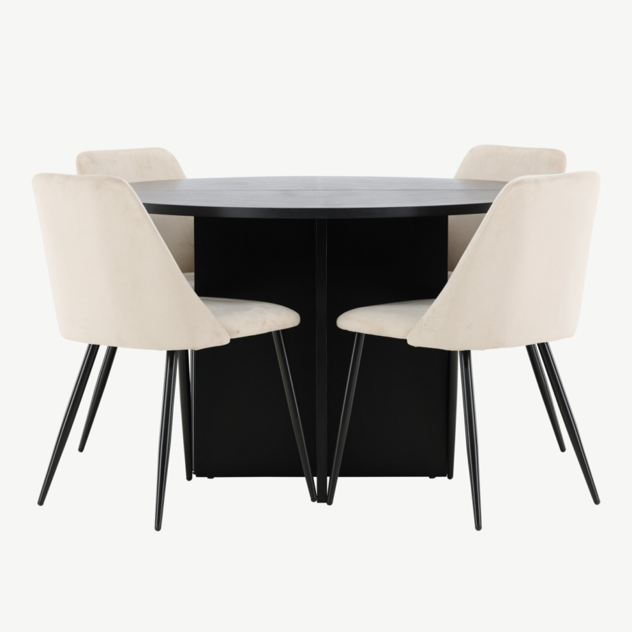Ümmargune must pikendatav söögilaud toolidega: Strada laud (⌀120/170 cm) ja 4 beeži velvettooli (Night), GR24729 – 7