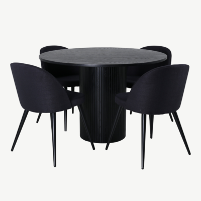 Ümmargune must söögilauakomplekt Bianca (laud Ø110 cm, 4 velvetist tooli) - GR22234