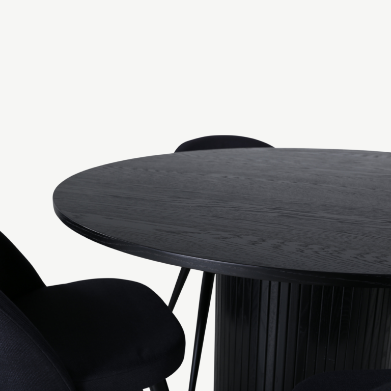 Ümmargune must söögilauakomplekt Bianca (laud Ø110 cm, 4 velvetist tooli) - GR22234