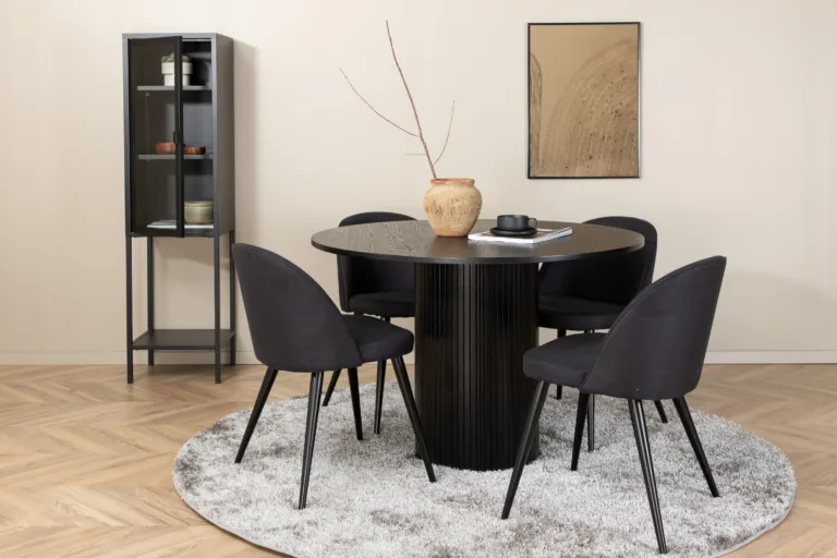 Ümmargune must söögilauakomplekt Bianca (laud Ø110 cm, 4 velvetist tooli) - GR22234