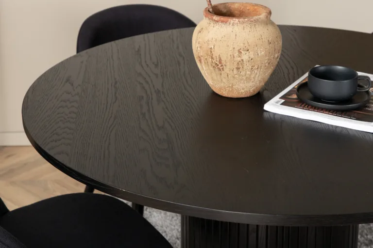 Ümmargune must söögilauakomplekt Bianca (laud Ø110 cm, 4 velvetist tooli) - GR22234