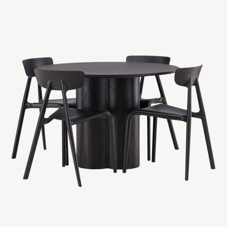 Ümmargune must söögilauakomplekt Olivia (MDF, 110 cm) ja Ursholmen toolid - GR23111