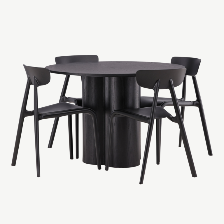 Ümmargune must söögilauakomplekt Olivia (MDF, 110 cm) ja Ursholmen toolid - GR23111