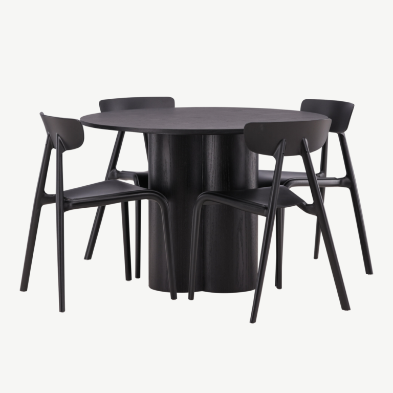 Ümmargune must söögilauakomplekt Olivia (MDF, 110 cm) ja Ursholmen toolid - GR23111