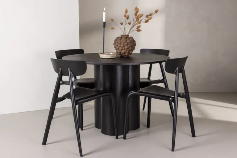 Ümmargune must söögilauakomplekt Olivia (MDF, 110 cm) ja Ursholmen toolid - GR23111