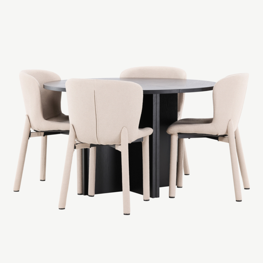 Ümmargune must söögilauakomplekt beežide toolidega: Strada (ø120/170 cm) ja 4 Astoria buklee tooli, GR24733 – 3