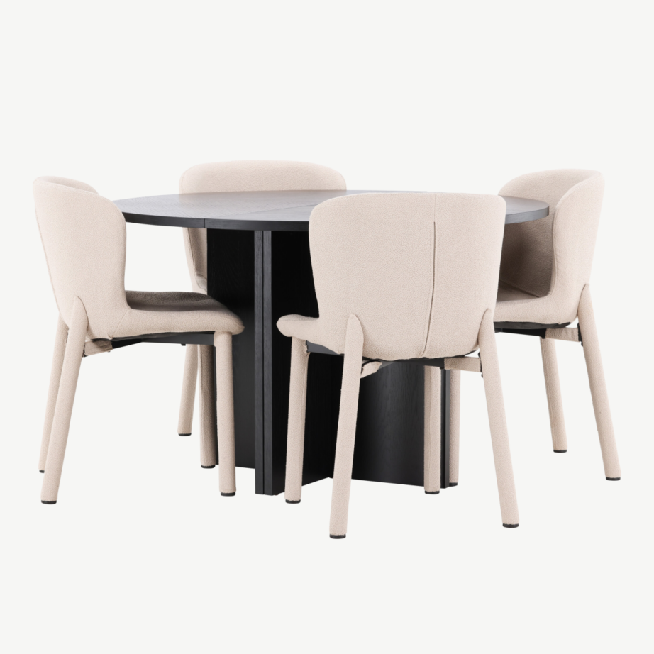 Ümmargune must söögilauakomplekt beežide toolidega: Strada (ø120/170 cm) ja 4 Astoria buklee tooli, GR24733 – 5