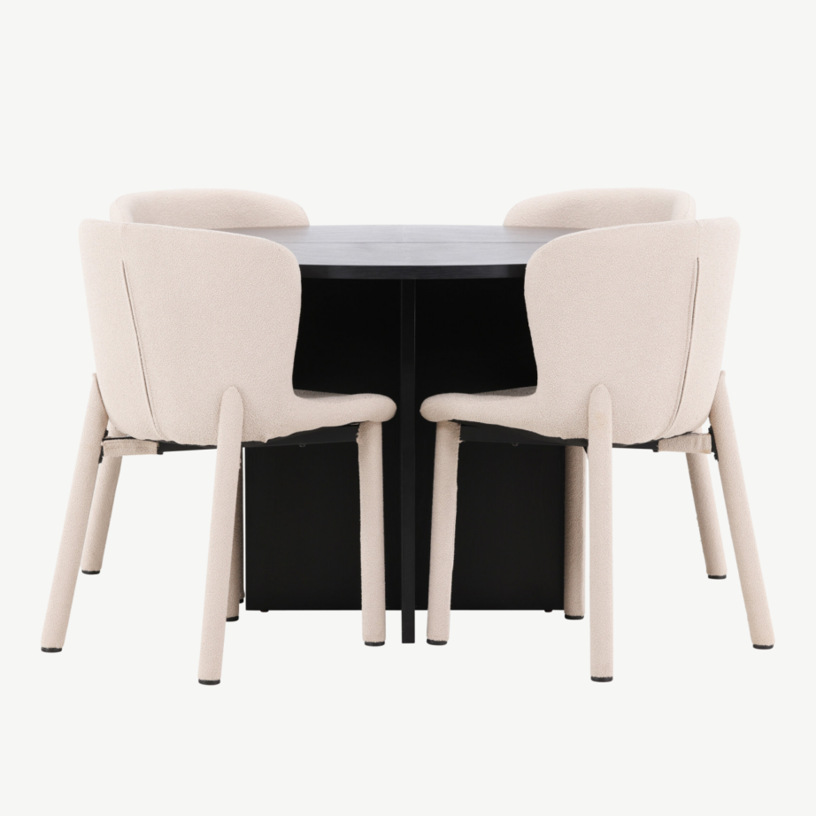 Ümmargune must söögilauakomplekt beežide toolidega: Strada (ø120/170 cm) ja 4 Astoria buklee tooli, GR24733 – 7