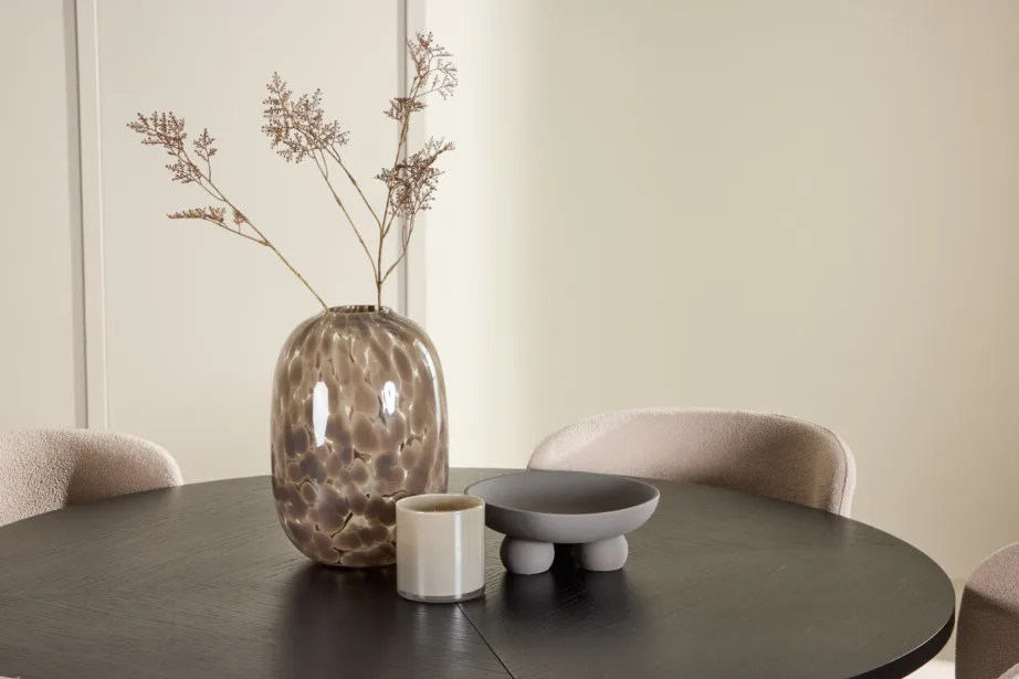 Ümmargune must söögilauakomplekt beežide toolidega: Strada (ø120/170 cm) ja 4 Astoria buklee tooli, GR24733 – 10