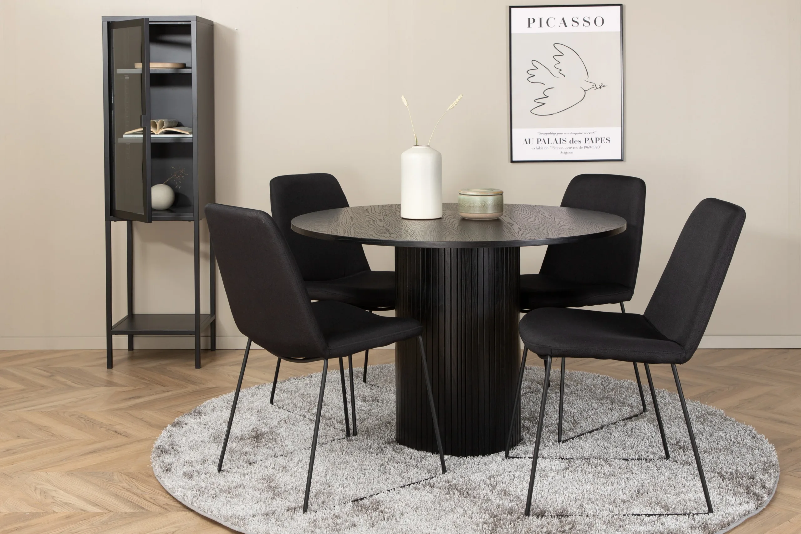 Ümmargune must söögilaud Bianca ja 4 Muce tooli (MDF, polüester) - GR22230