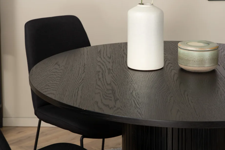 Ümmargune must söögilaud Bianca ja 4 Muce tooli (MDF, polüester), GR22230 – 4