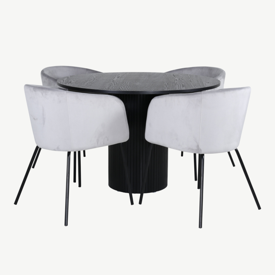 Ümmargune must söögilaud Bianca ja hallid sametist Berit toolid (4 tk), GR22501
