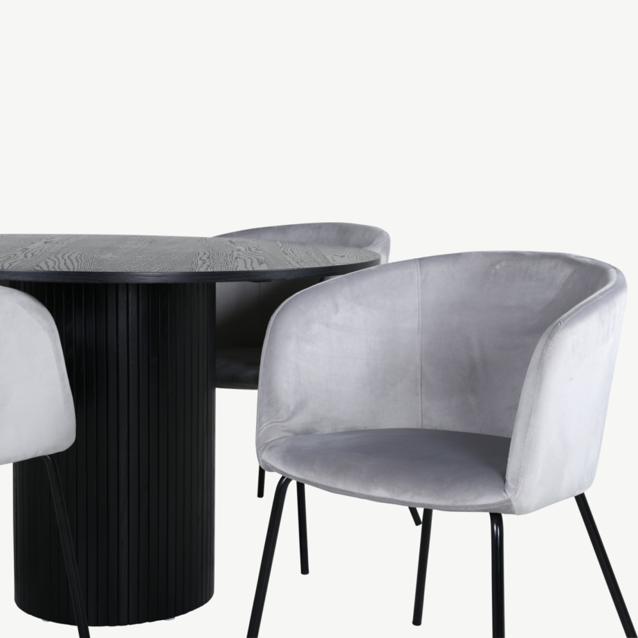 Ümmargune must söögilaud Bianca ja hallid sametist Berit toolid (4 tk), GR22501 – 4