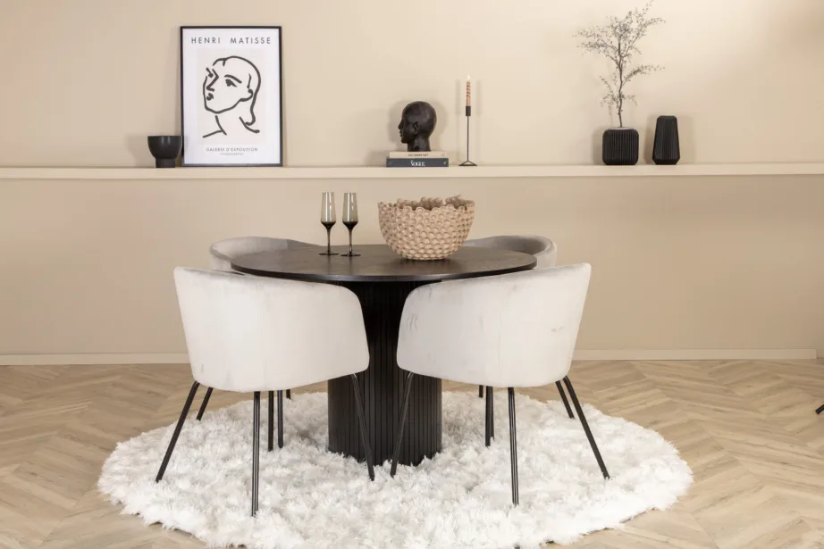 Ümmargune must söögilaud Bianca ja hallid sametist Berit toolid (4 tk), GR22501 – 5