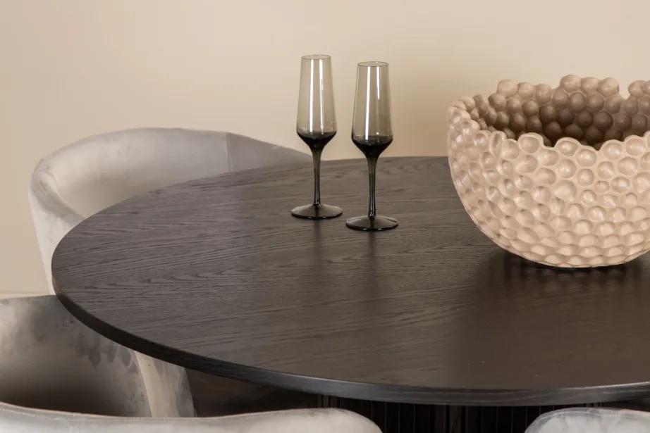 Ümmargune must söögilaud Bianca ja hallid sametist Berit toolid (4 tk), GR22501 – 7